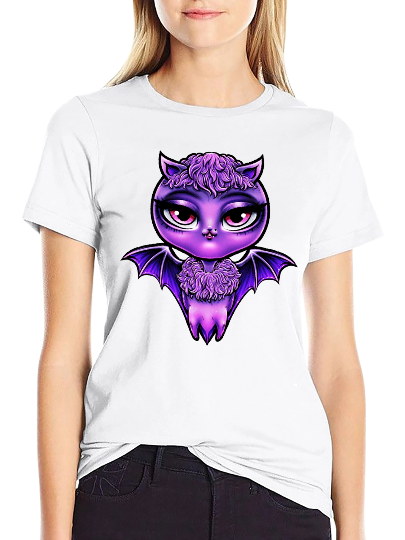 Cute Purple Bat Graphic Tee - Mens Black T-Shirt