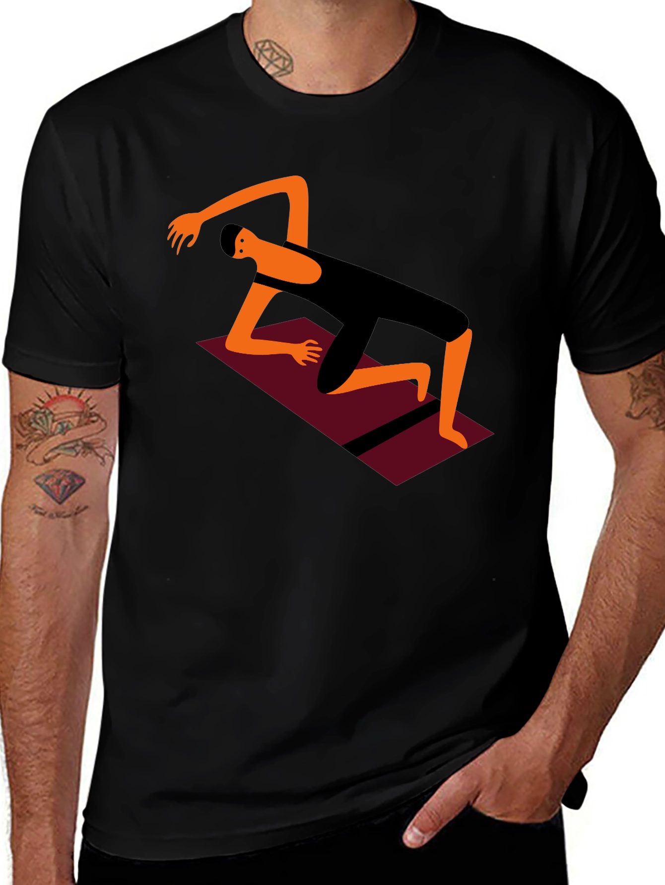 Yoga Pose Graphic Tee - Black Cotton Comfort
