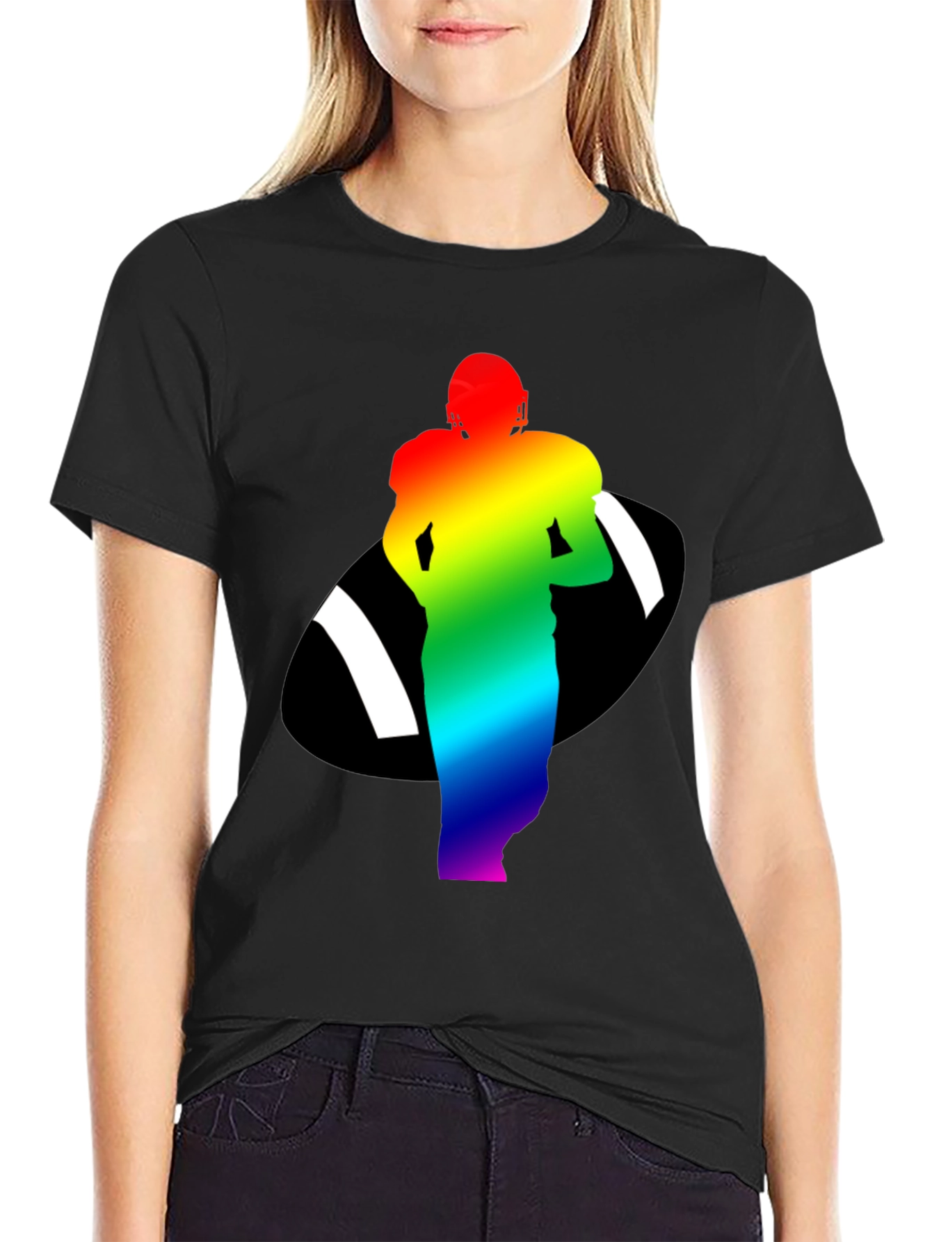 Rainbow Football Player Graphic Tee