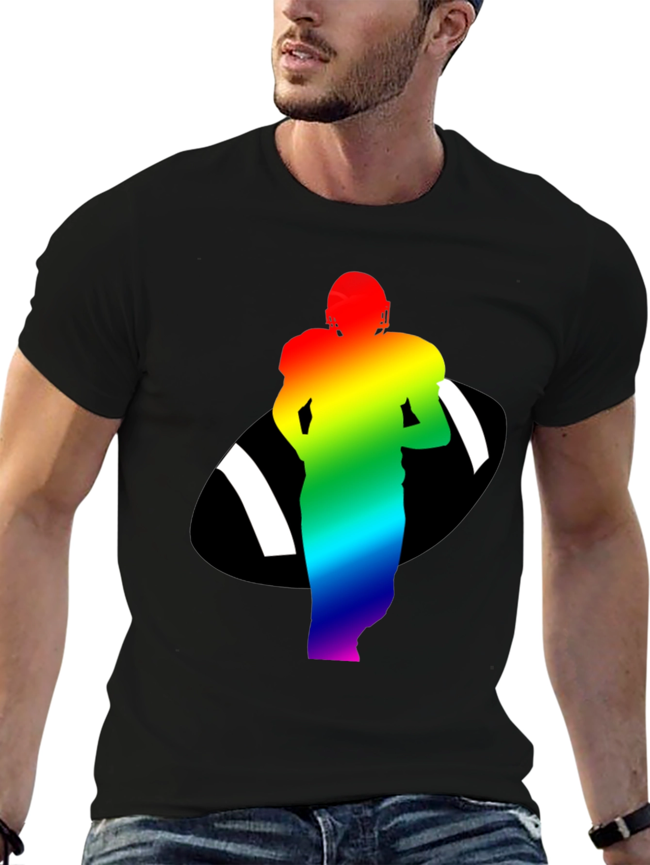 Rainbow Football Player Graphic Tee