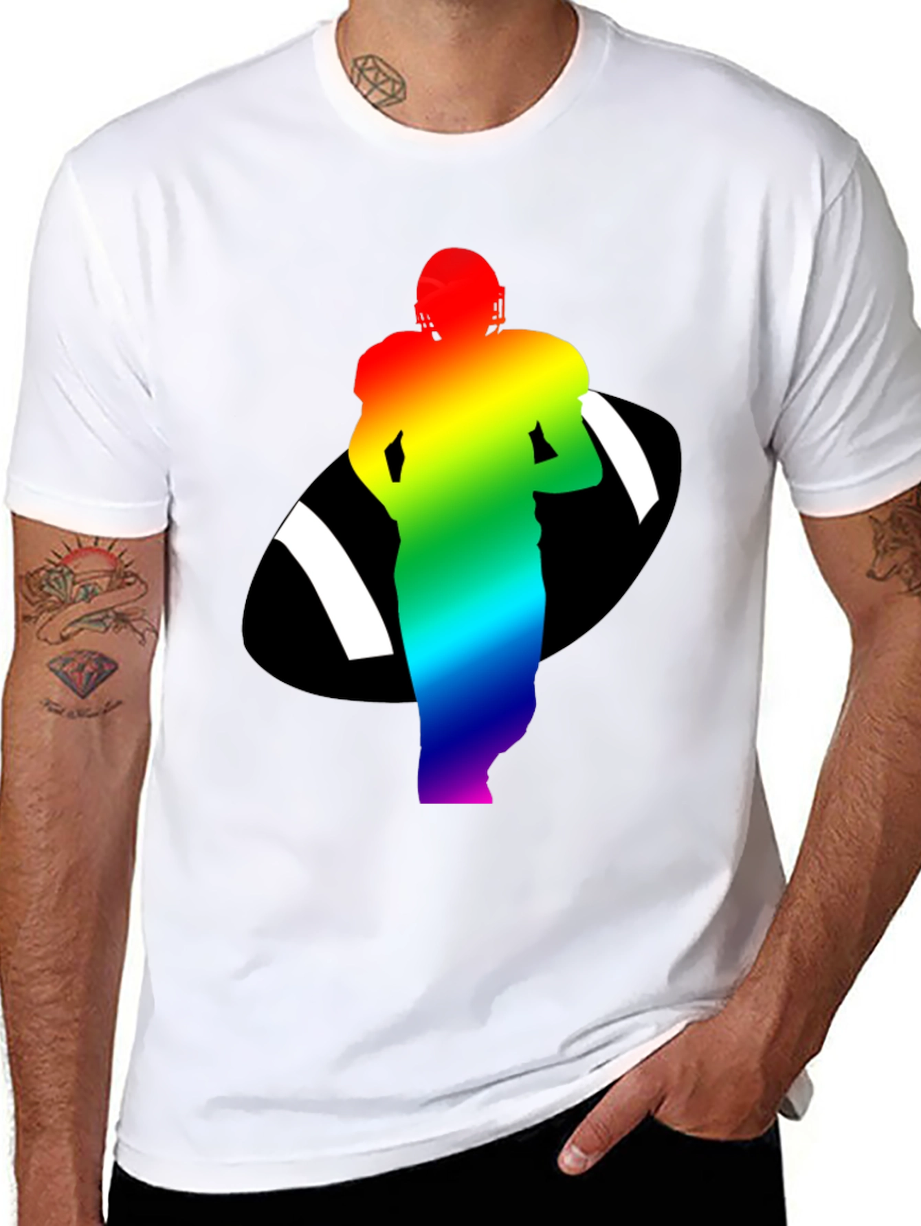 Rainbow Football Player Graphic Tee