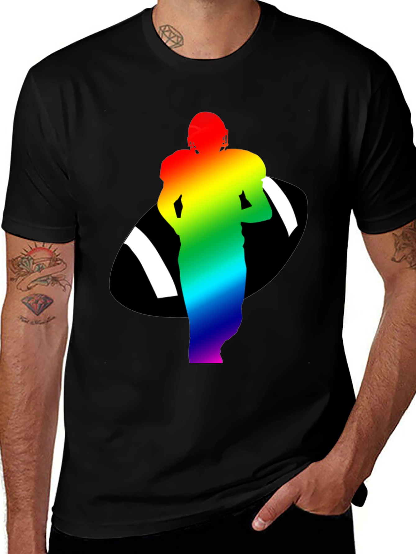 Rainbow Football Player Graphic Tee