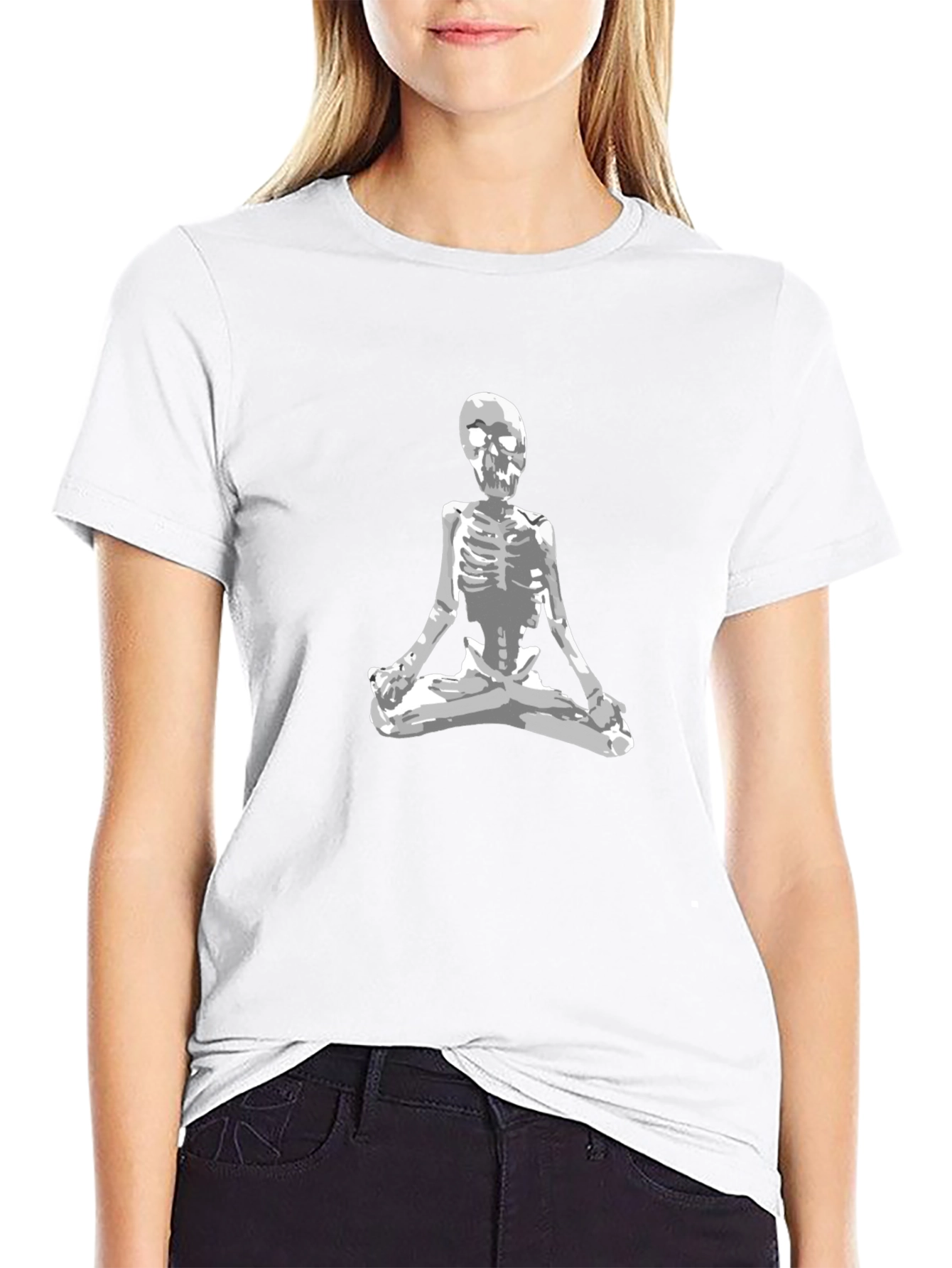 Skeleton Meditating Graphic Tee - Black Cotton T-Shirt