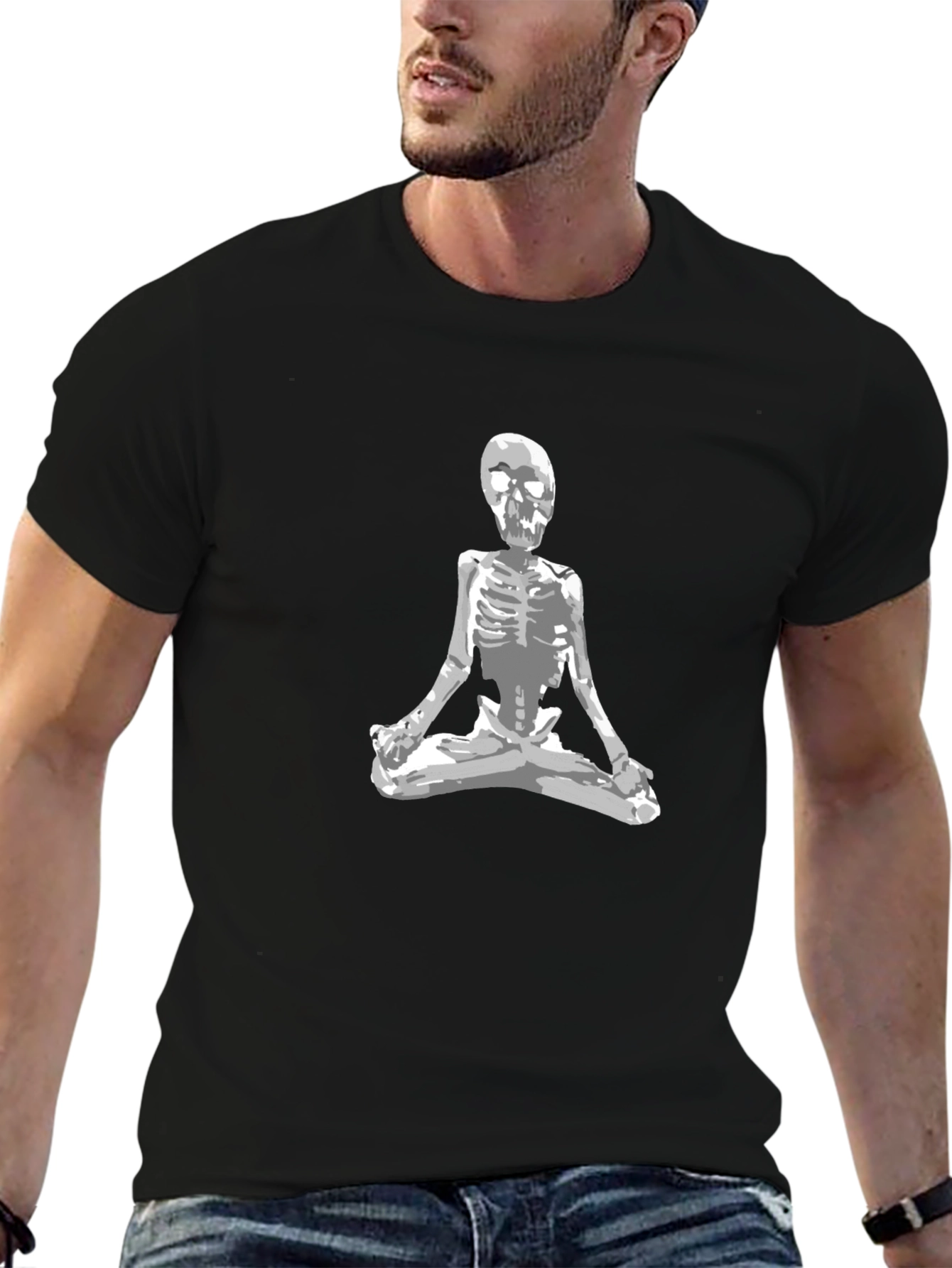 Skeleton Meditating Graphic Tee - Black Cotton T-Shirt