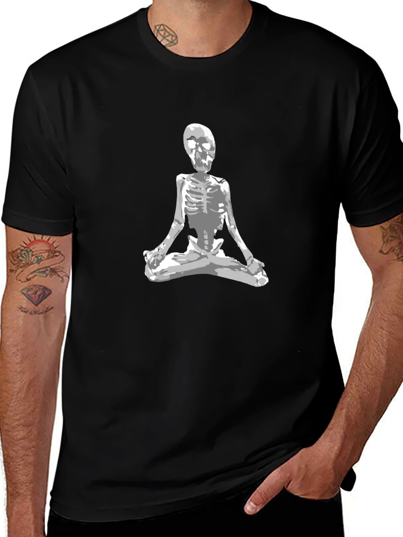 Skeleton Meditating Graphic Tee - Black Cotton T-Shirt