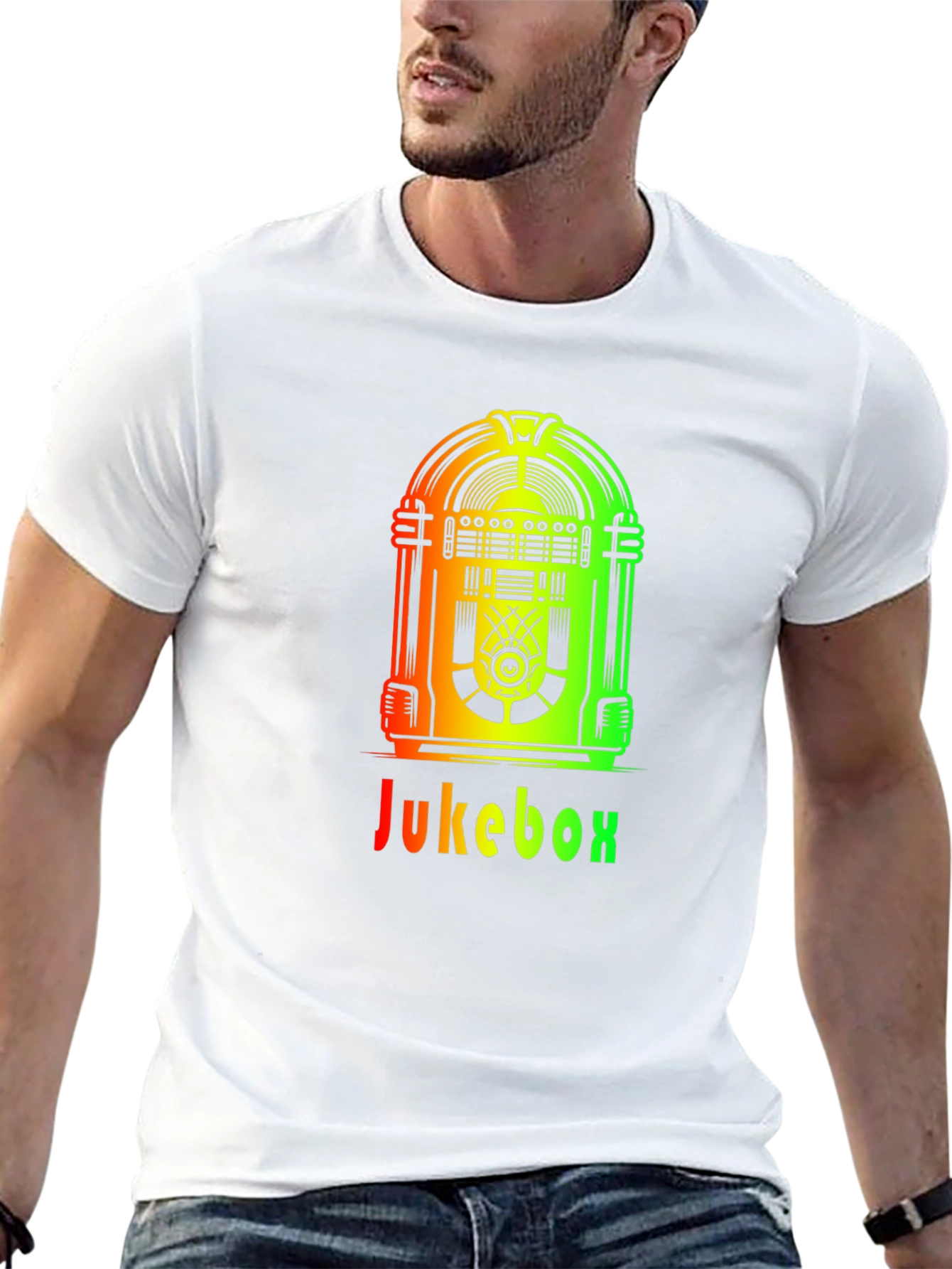 Retro Jukebox Graphic Tee - Black Cotton T-Shirt