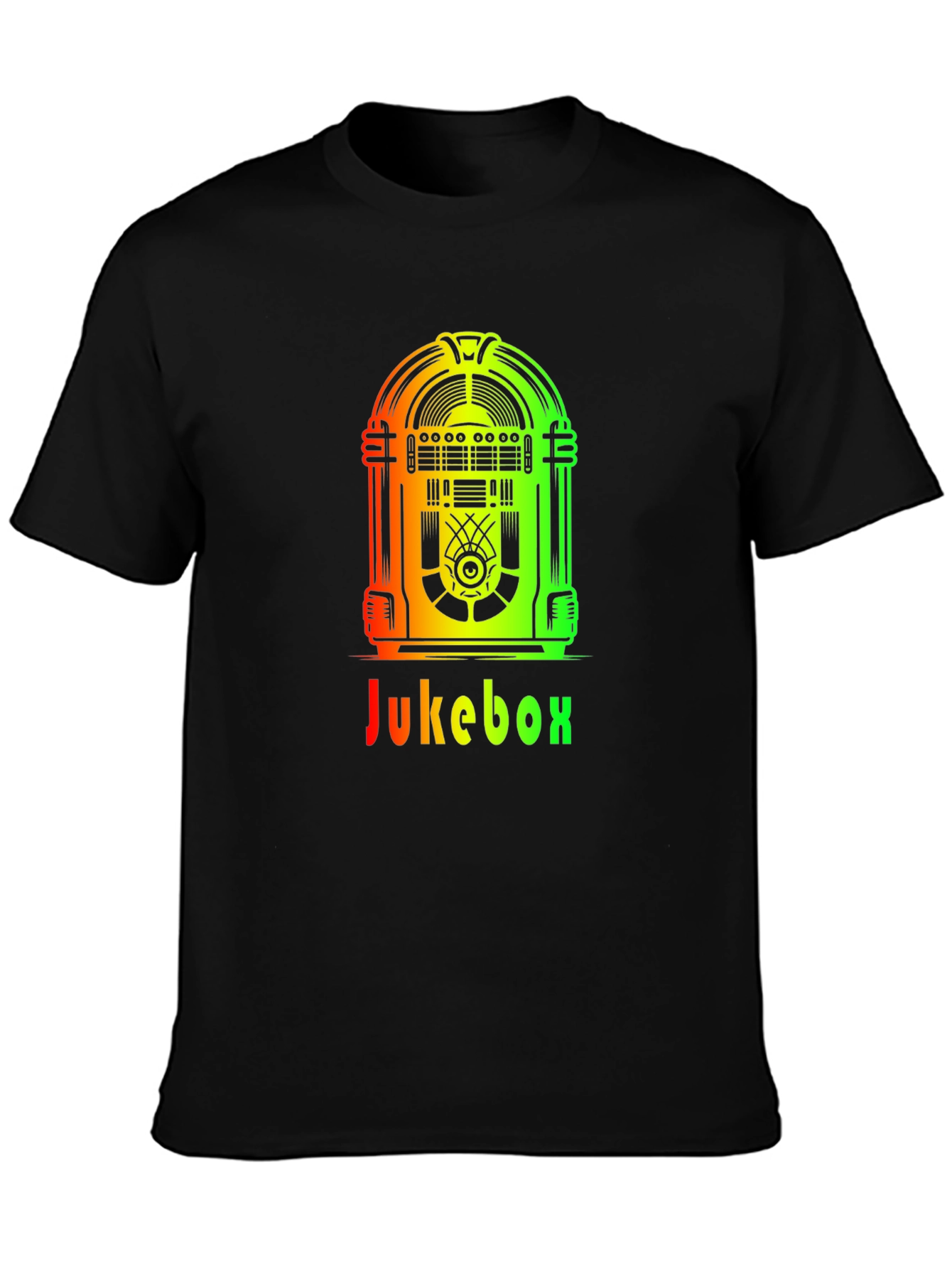 Retro Jukebox Graphic Tee - Black Cotton T-Shirt