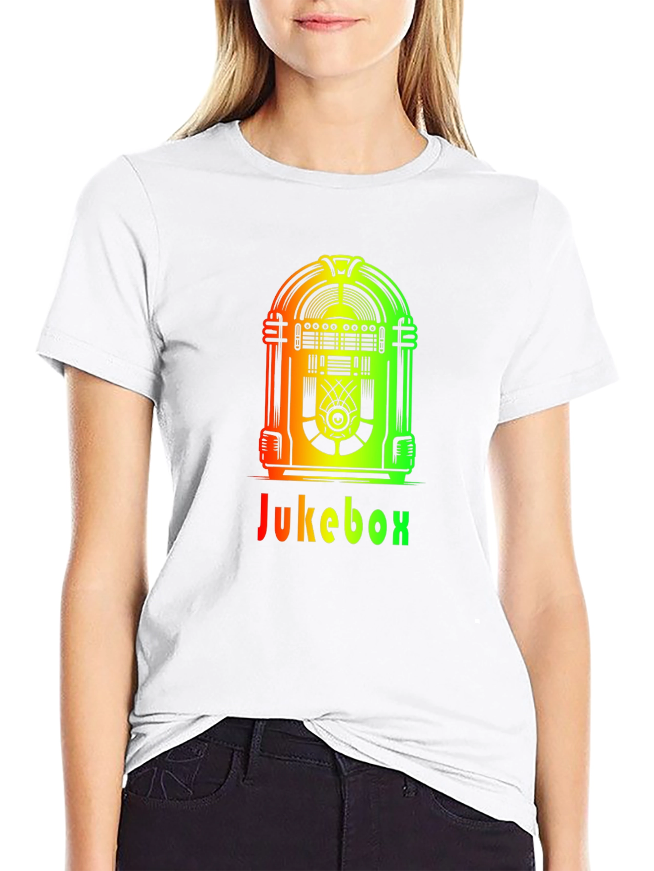 Retro Jukebox Graphic Tee - Black Cotton T-Shirt