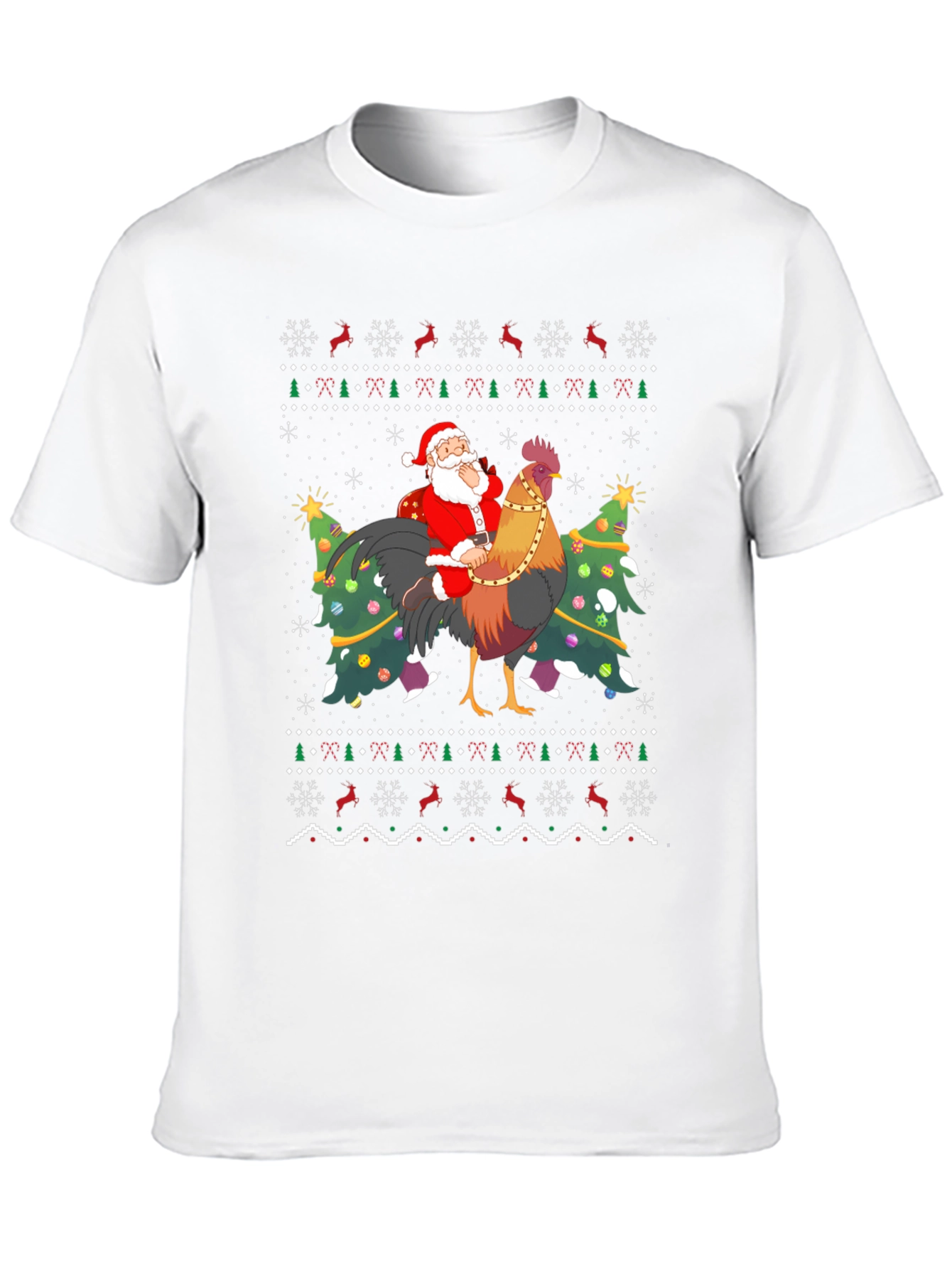 Santa Riding Rooster Ugly Christmas T-Shirt