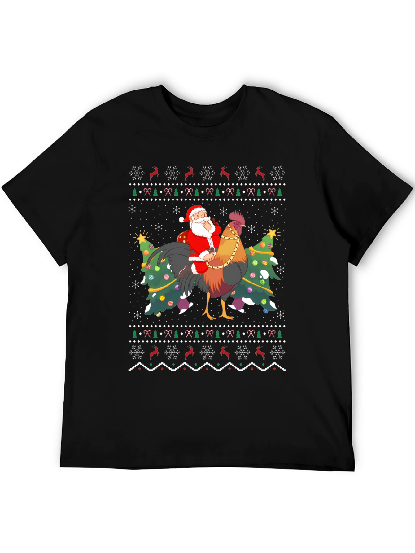 Santa Riding Rooster Ugly Christmas T-Shirt