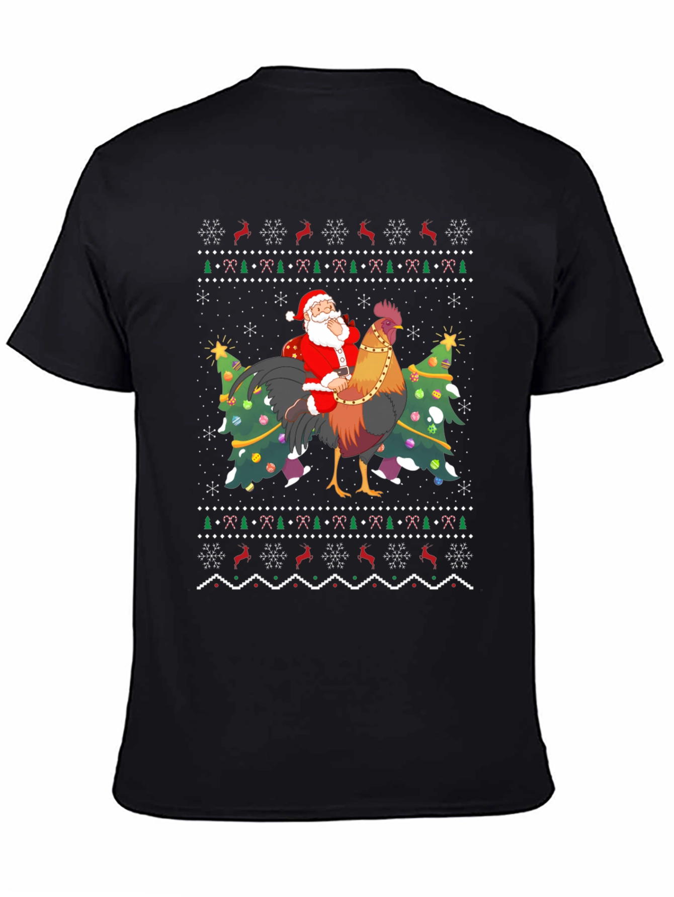 Santa Riding Rooster Ugly Christmas T-Shirt