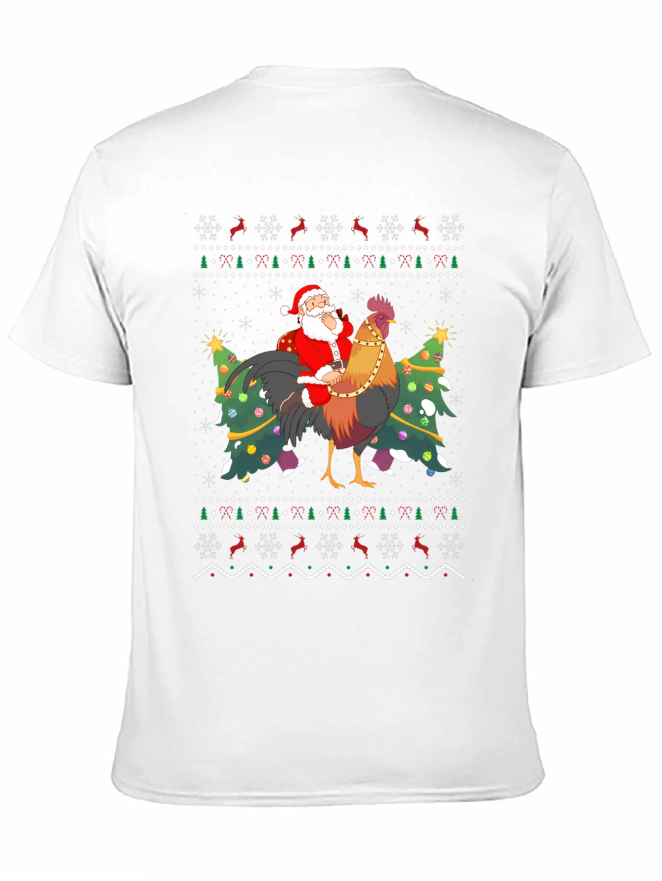 Santa Riding Rooster Ugly Christmas T-Shirt