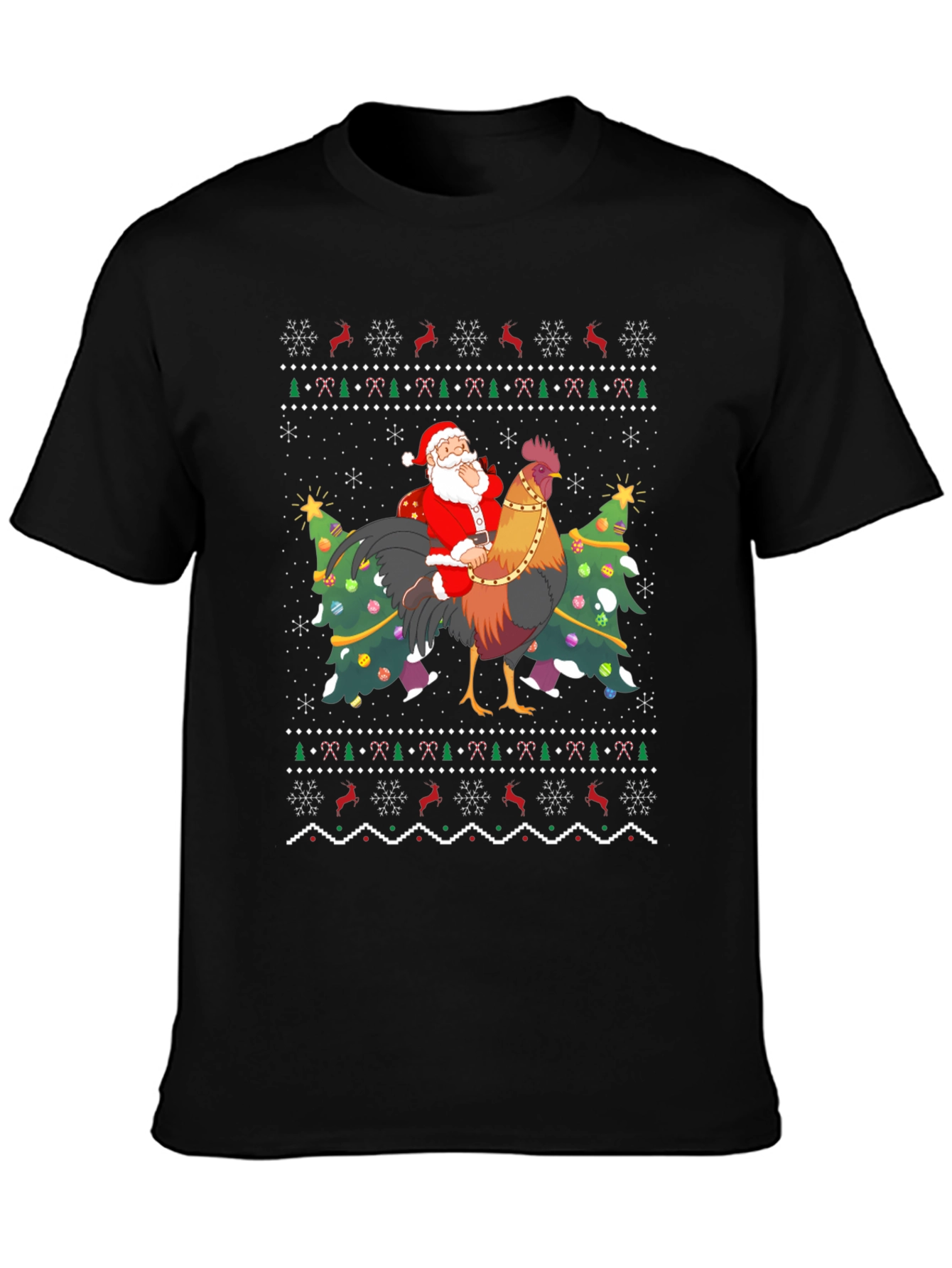 Santa Riding Rooster Ugly Christmas T-Shirt