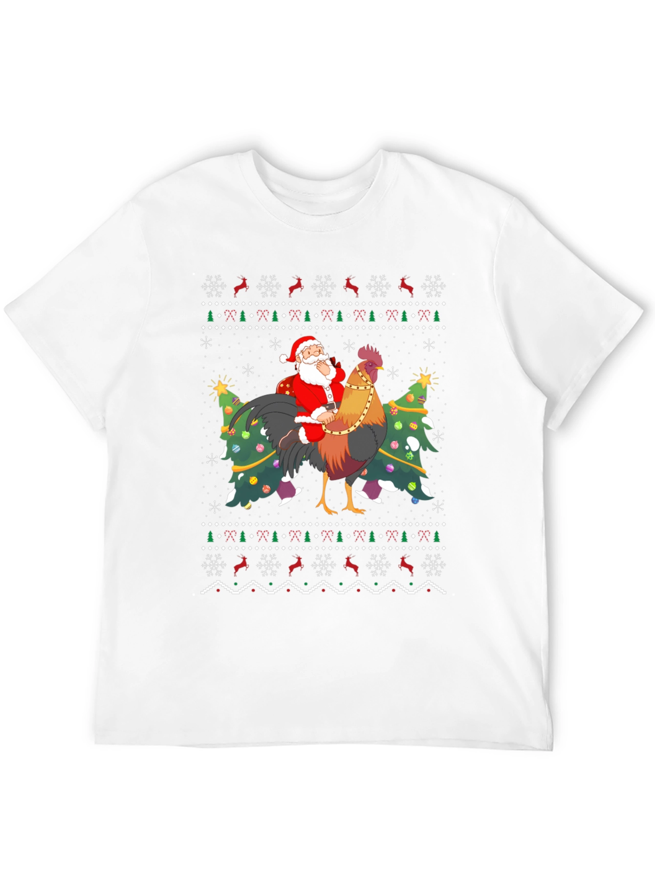 Santa Riding Rooster Ugly Christmas T-Shirt