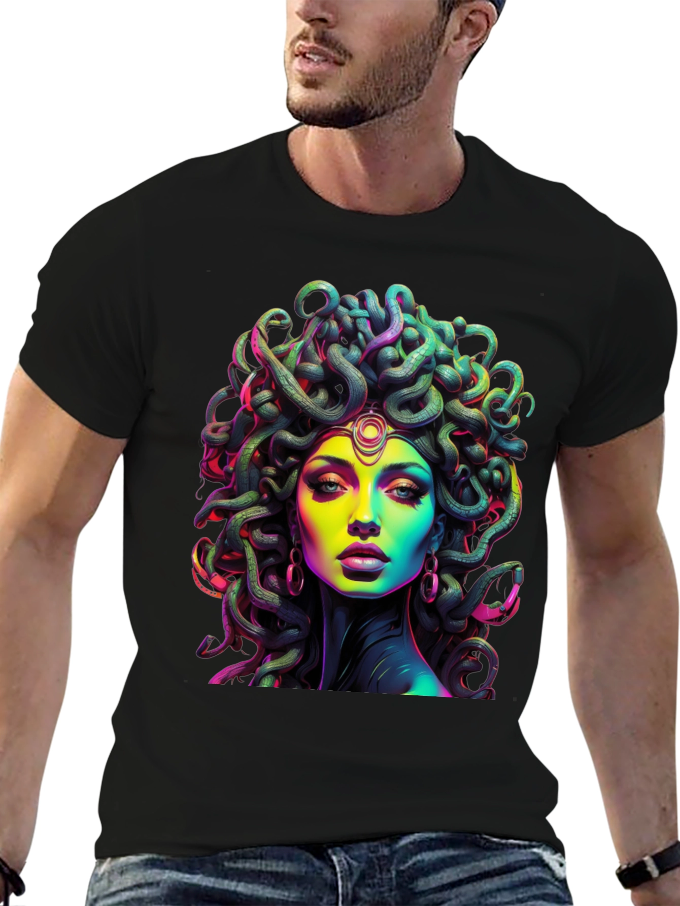 Medusa Graphic Tee - Black Cotton T-Shirt
