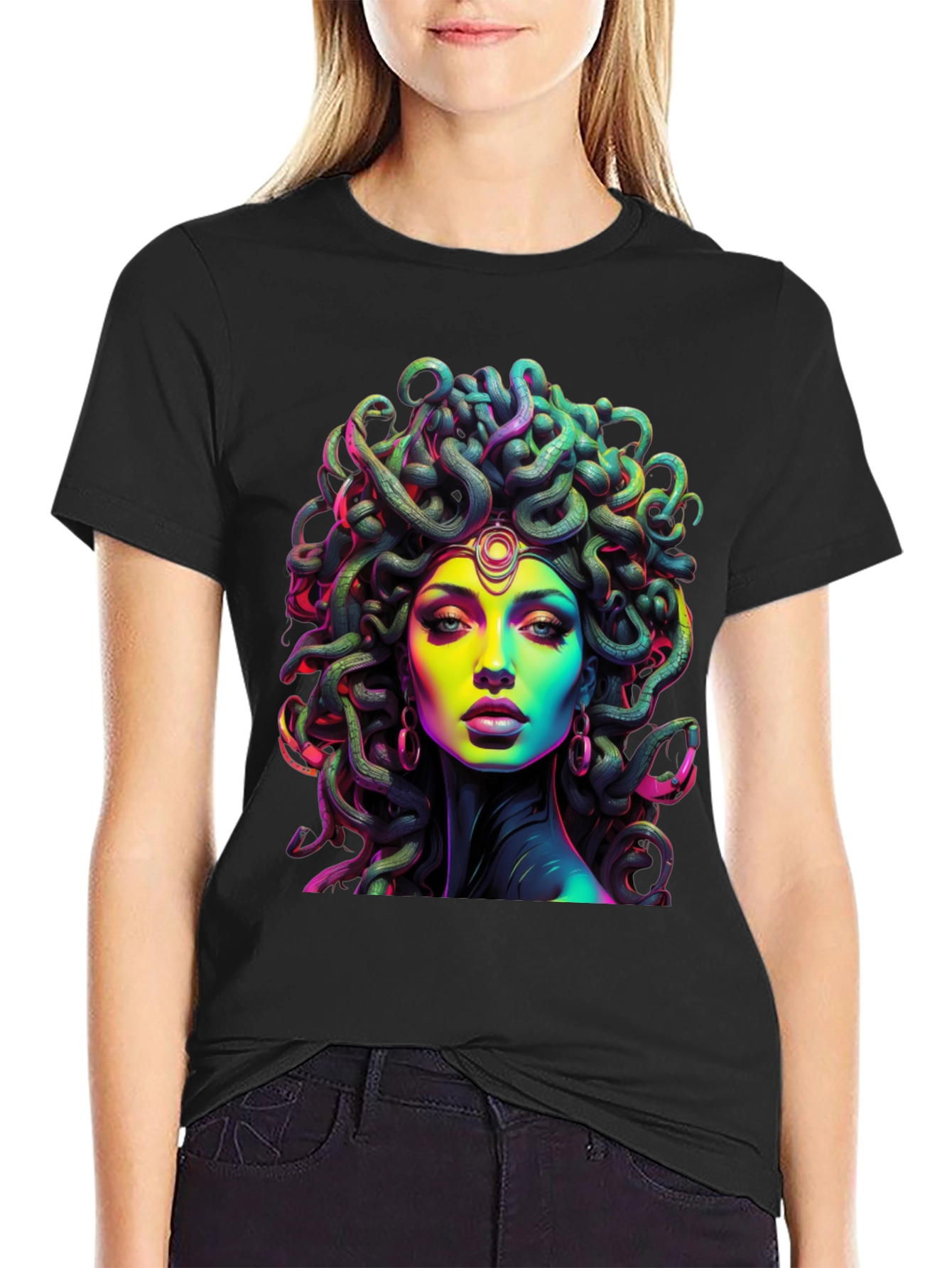 Medusa Graphic Tee - Black Cotton T-Shirt