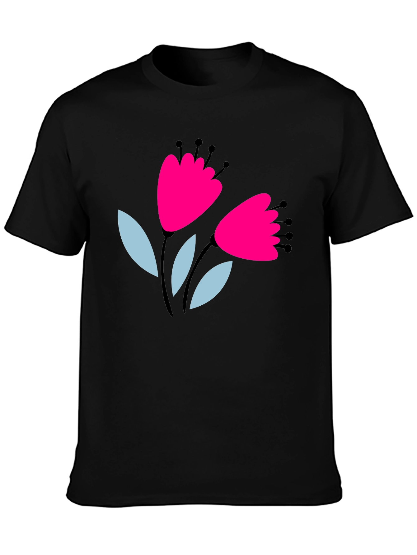 Floral Graphic Tee - Black Cotton T-Shirt