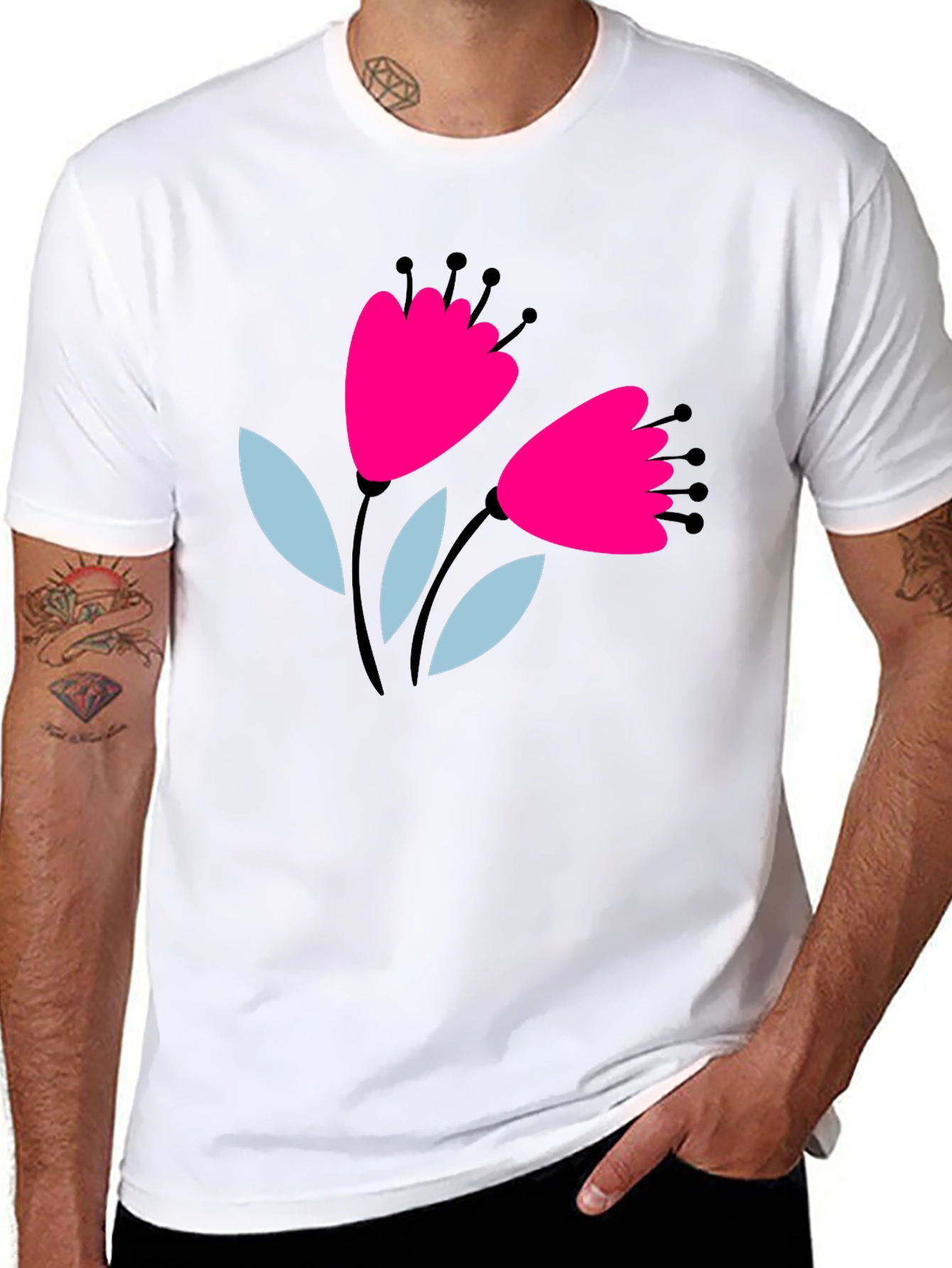 Floral Graphic Tee - Black Cotton T-Shirt
