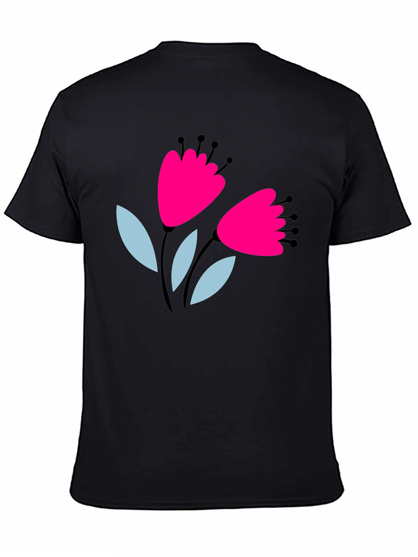 Floral Graphic Tee - Black Cotton T-Shirt