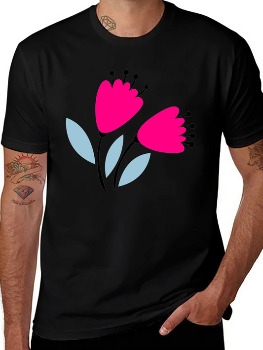 Floral Graphic Tee - Black Cotton T-Shirt