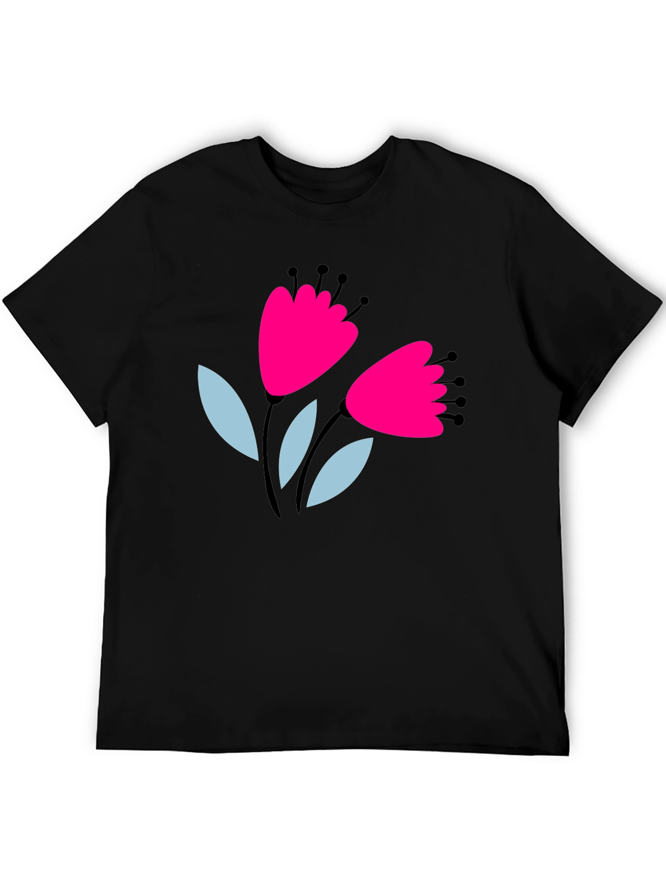 Floral Graphic Tee - Black Cotton T-Shirt