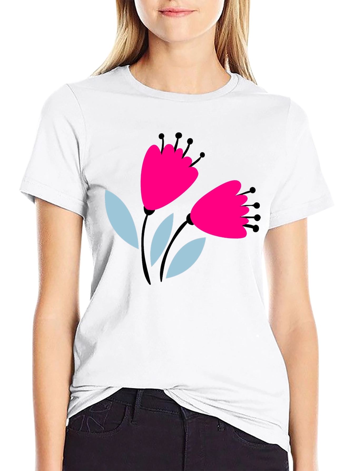 Floral Graphic Tee - Black Cotton T-Shirt