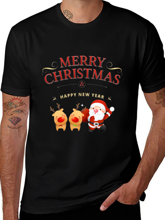 Merry Christmas Santa & Reindeer Graphic Tee