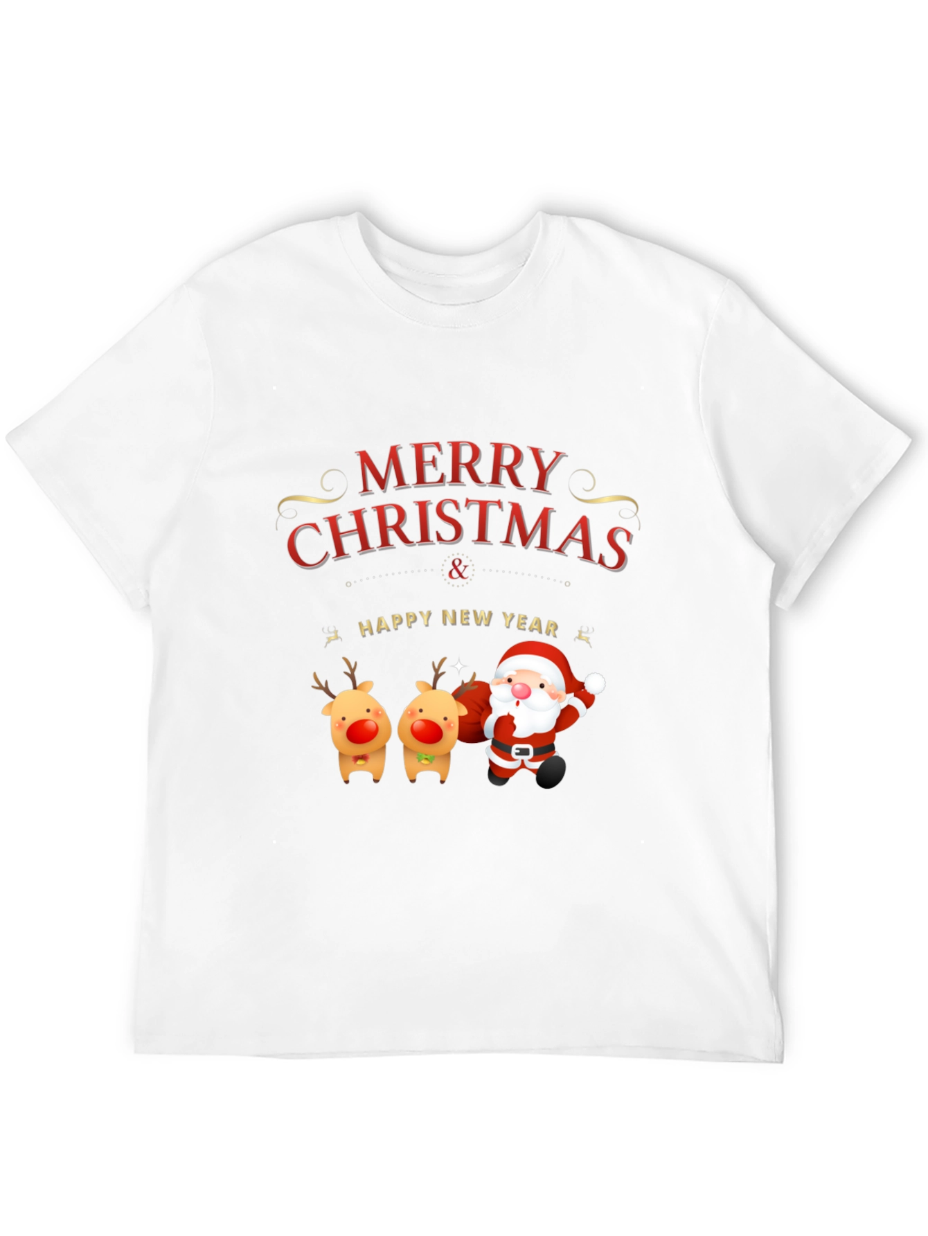 Merry Christmas Santa & Reindeer Graphic Tee