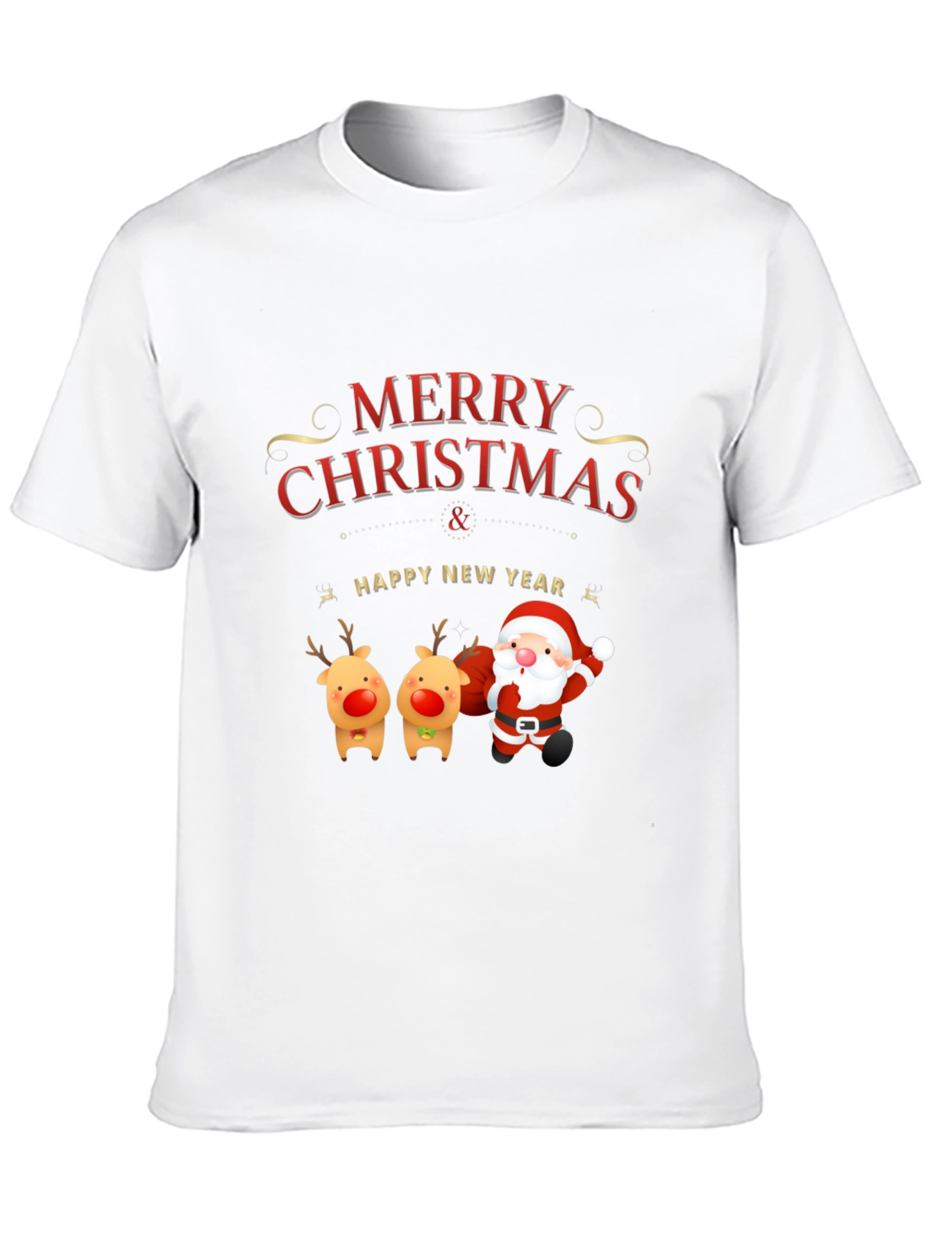 Merry Christmas Santa & Reindeer Graphic Tee