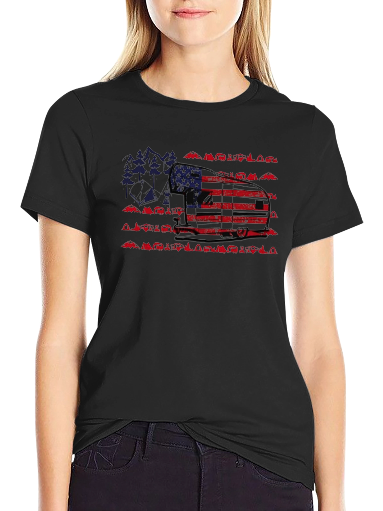 American Flag Camper Camping Graphic Tee