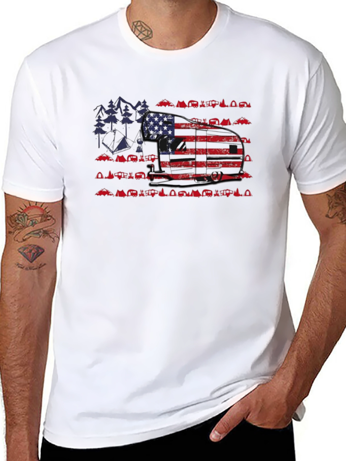 American Flag Camper Camping Graphic Tee