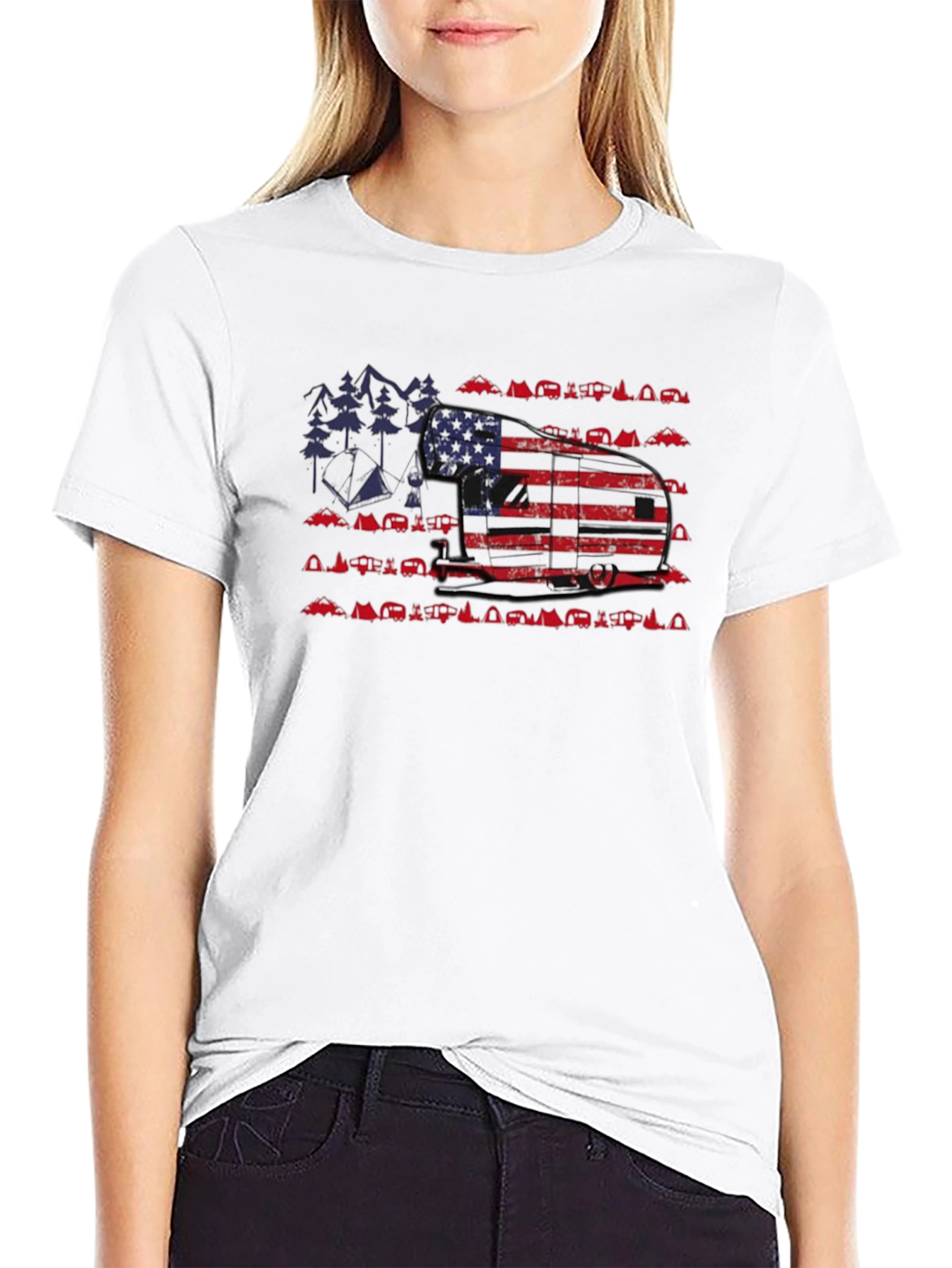 American Flag Camper Camping Graphic Tee