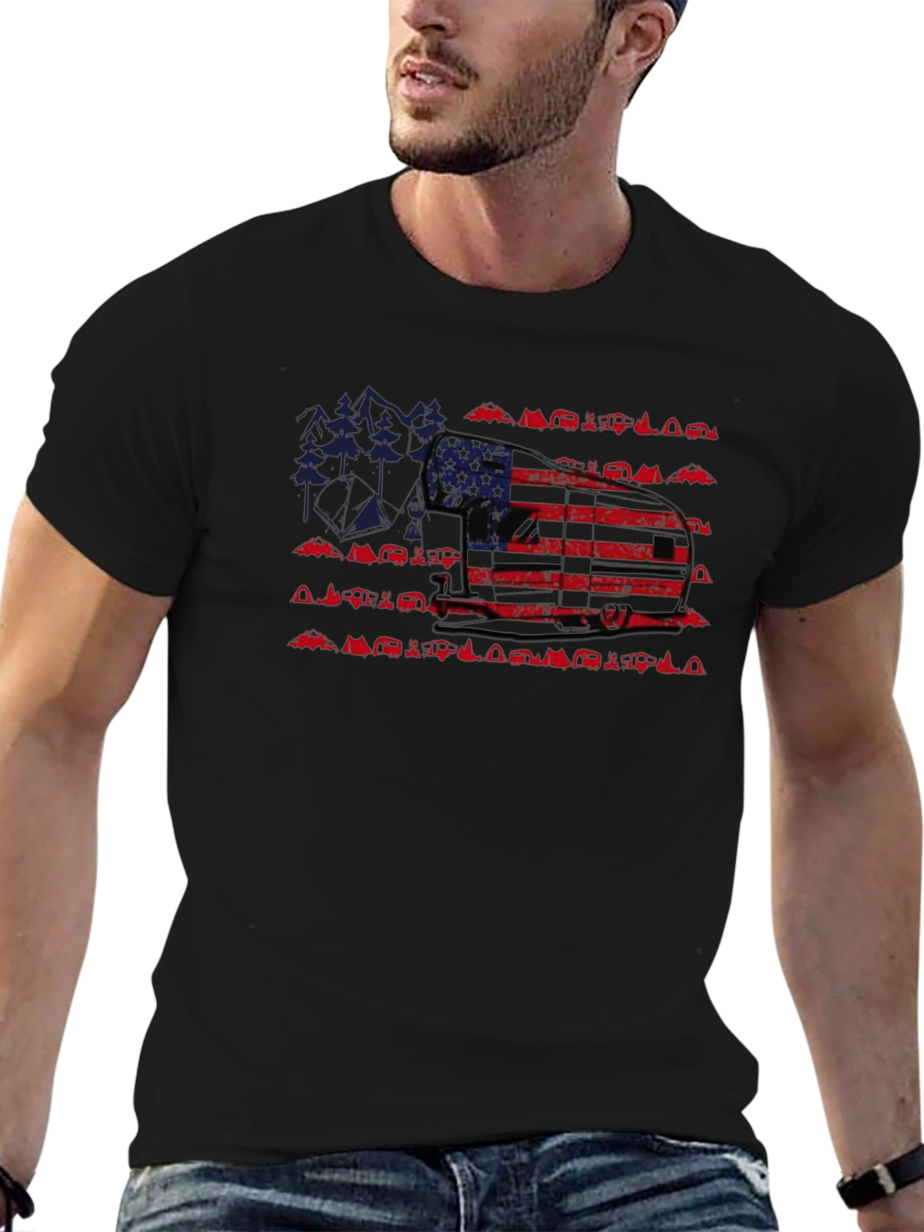 American Flag Camper Camping Graphic Tee