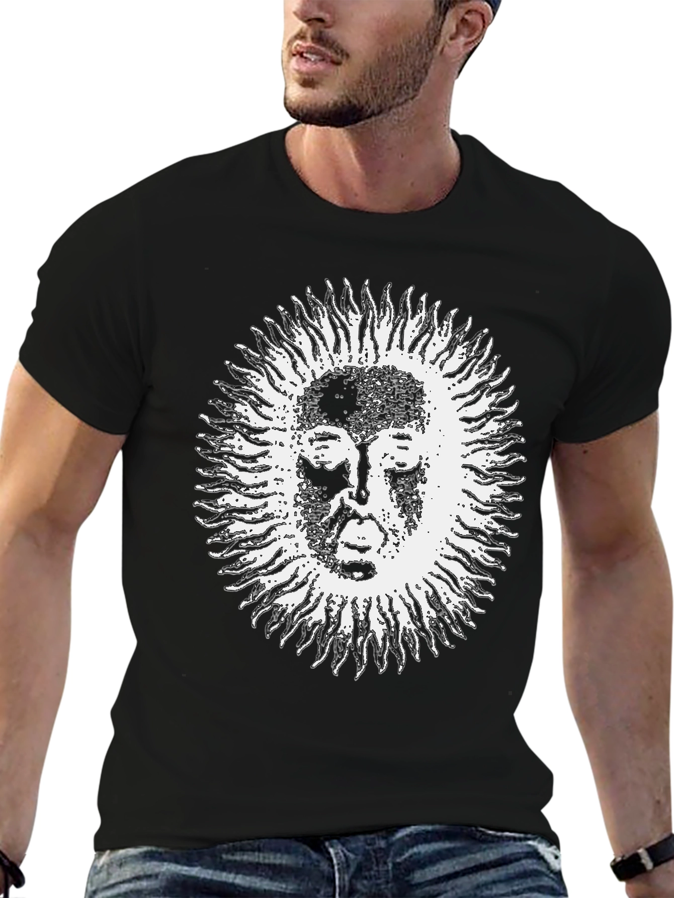 Mystic Sun Face Graphic Black T-Shirt