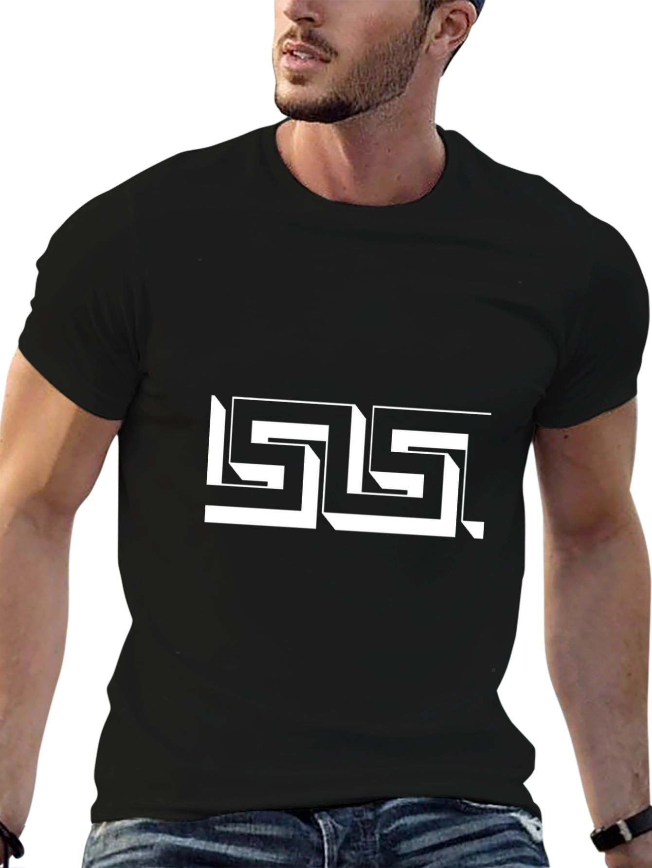 Geometric Graphic Print Black T-Shirt for Men