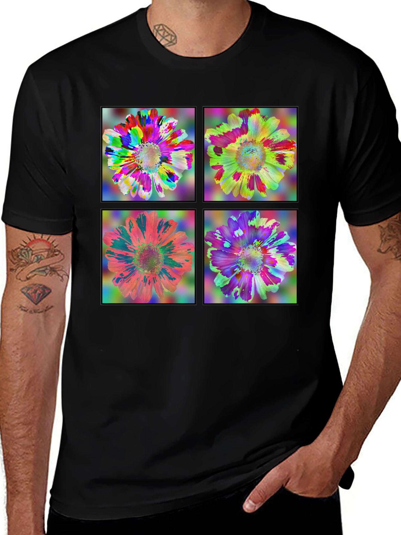 Floral Art Black T-Shirt