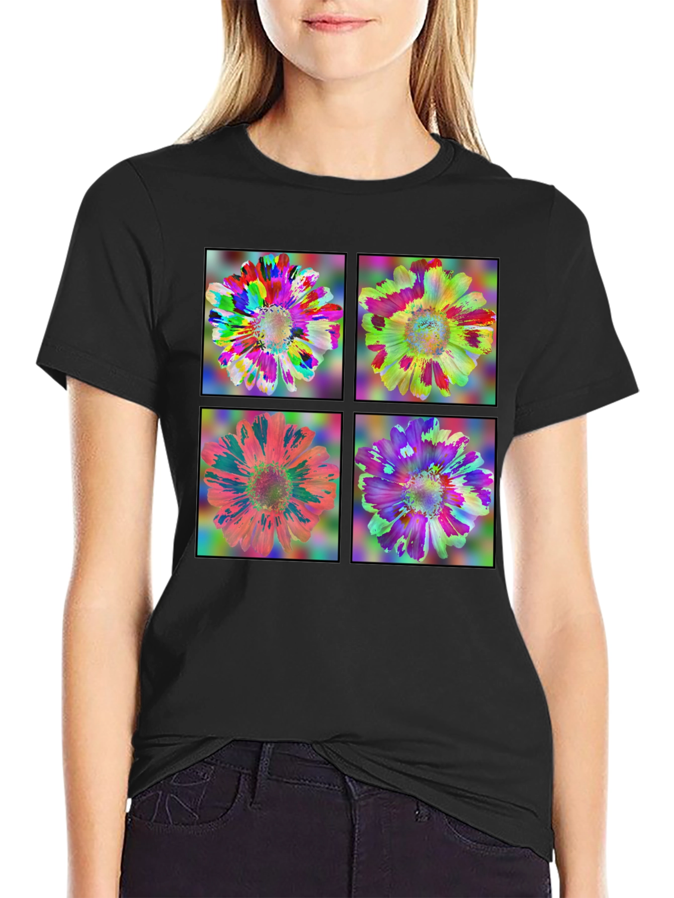 Floral Art Black T-Shirt