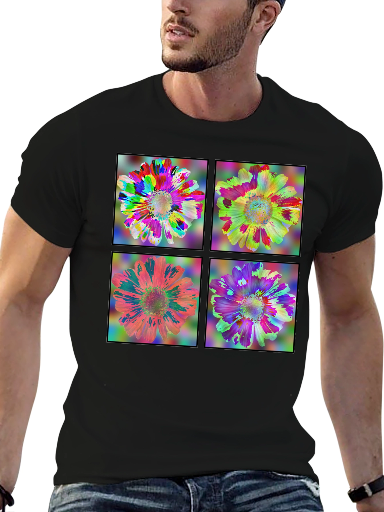 Floral Art Black T-Shirt