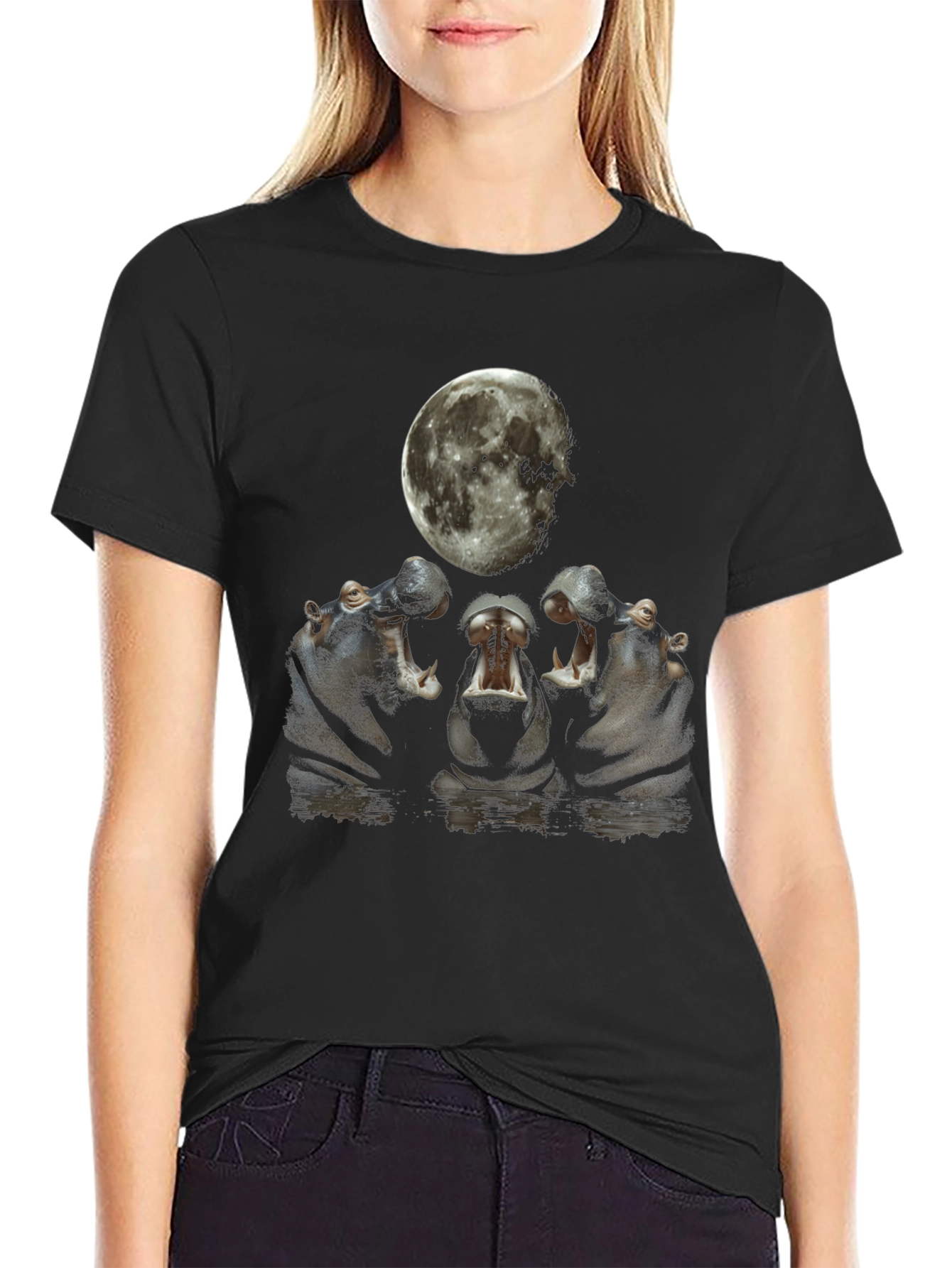 Hippo Moon Graphic Tee - Unique Animal Design