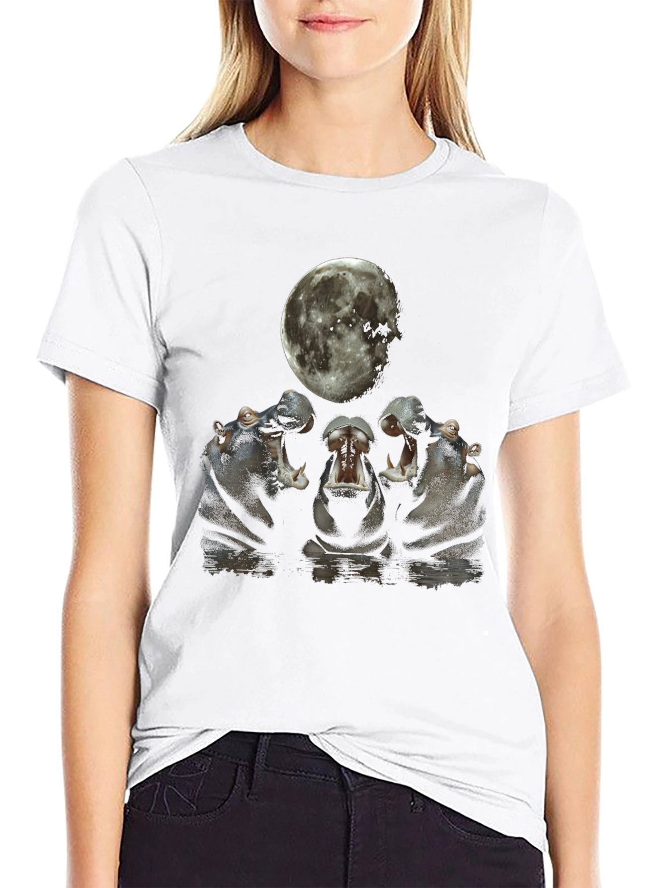 Hippo Moon Graphic Tee - Unique Animal Design