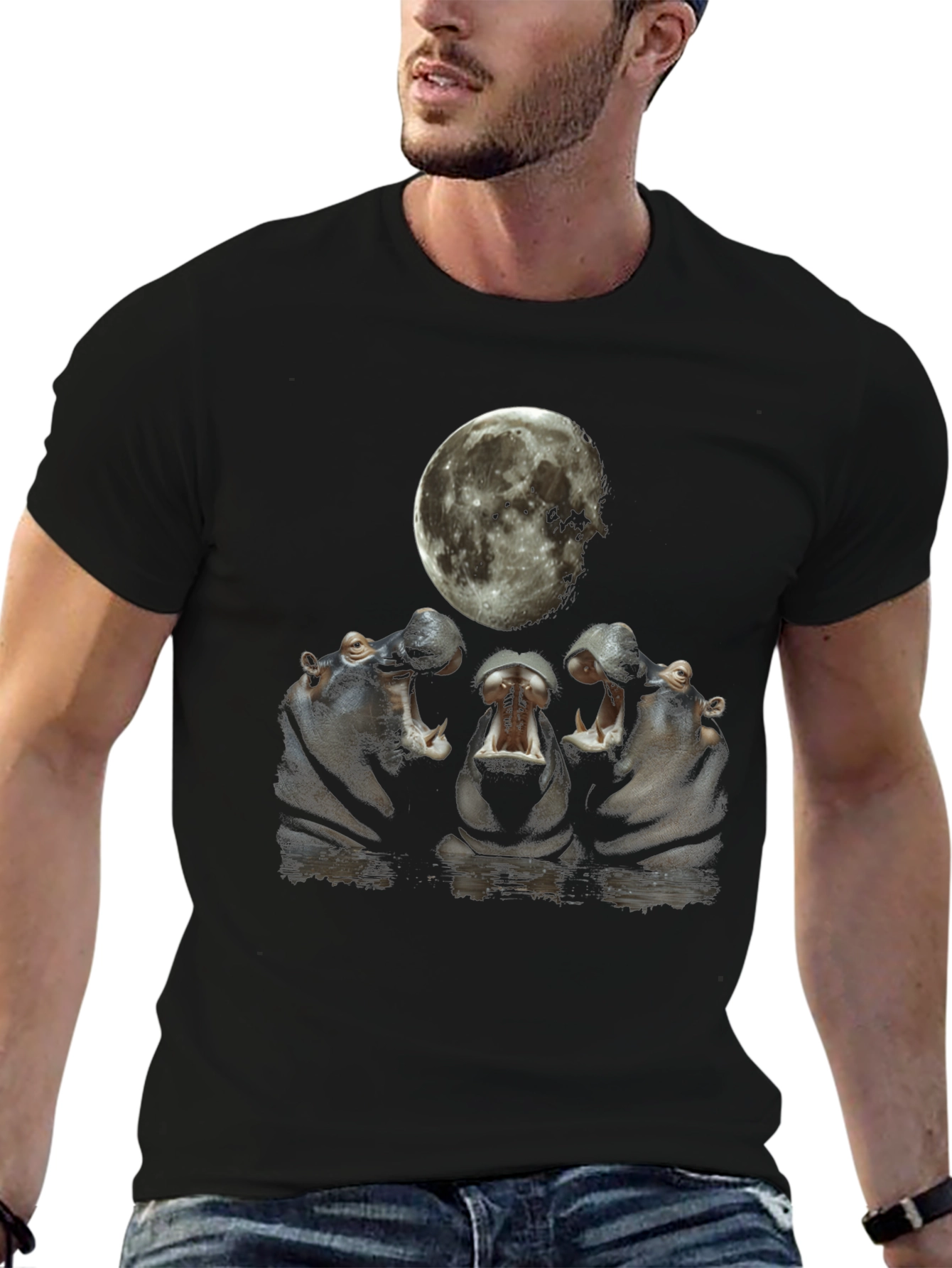 Hippo Moon Graphic Tee - Unique Animal Design