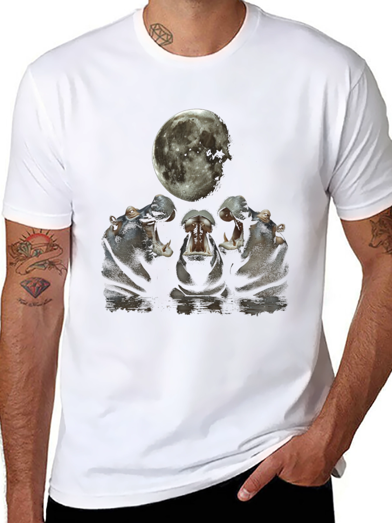 Hippo Moon Graphic Tee - Unique Animal Design