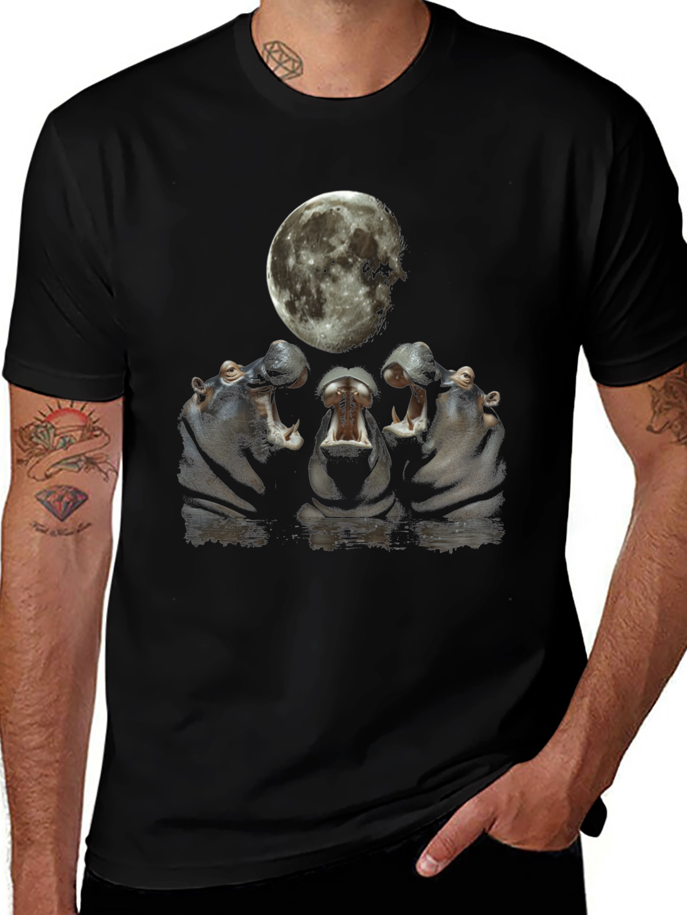 Hippo Moon Graphic Tee - Unique Animal Design