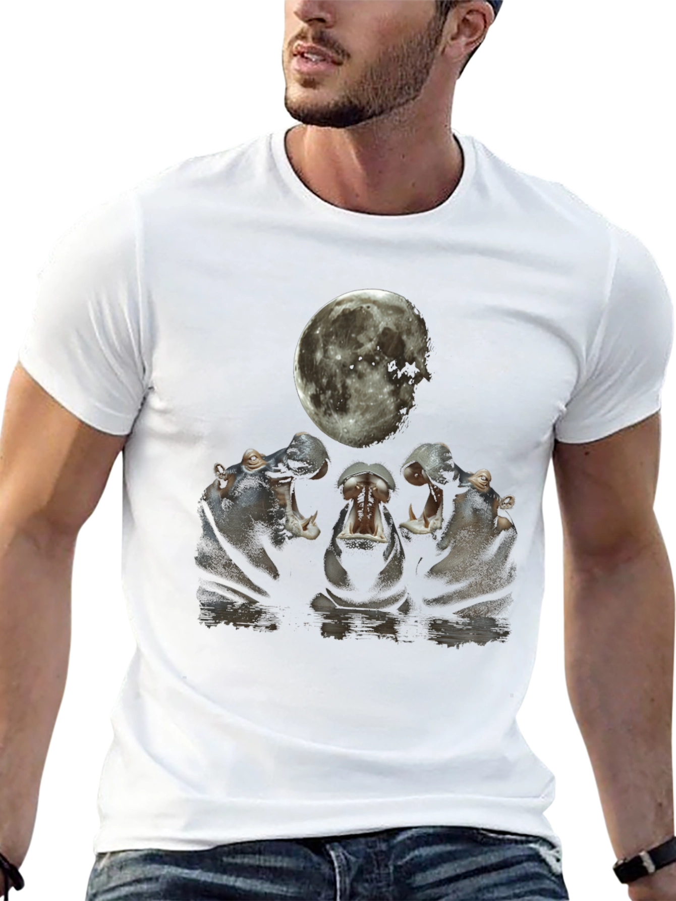 Hippo Moon Graphic Tee - Unique Animal Design