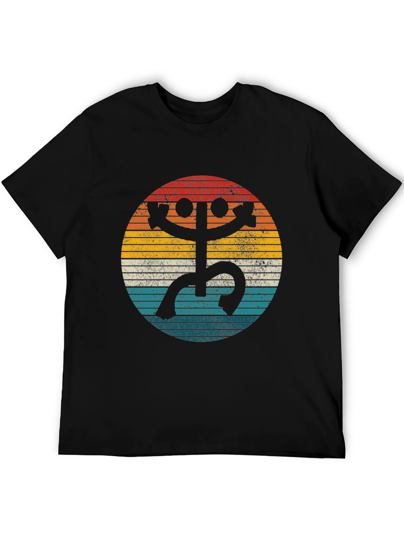 Retro Striped Coqui Taino Symbol Mens Black T-Shirt