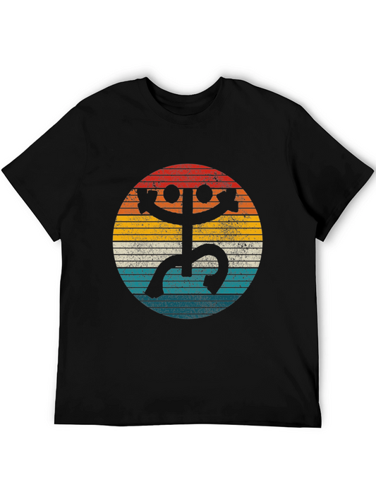 Retro Striped Coqui Taino Symbol Mens Black T-Shirt