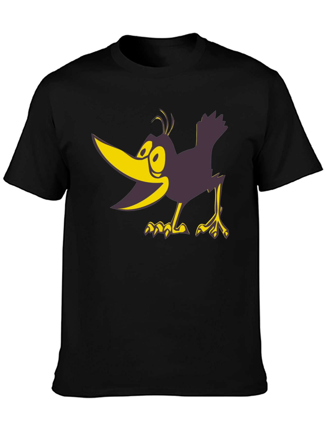 Cartoon Crow Graphic Tee - Bold Black Cotton T-Shirt