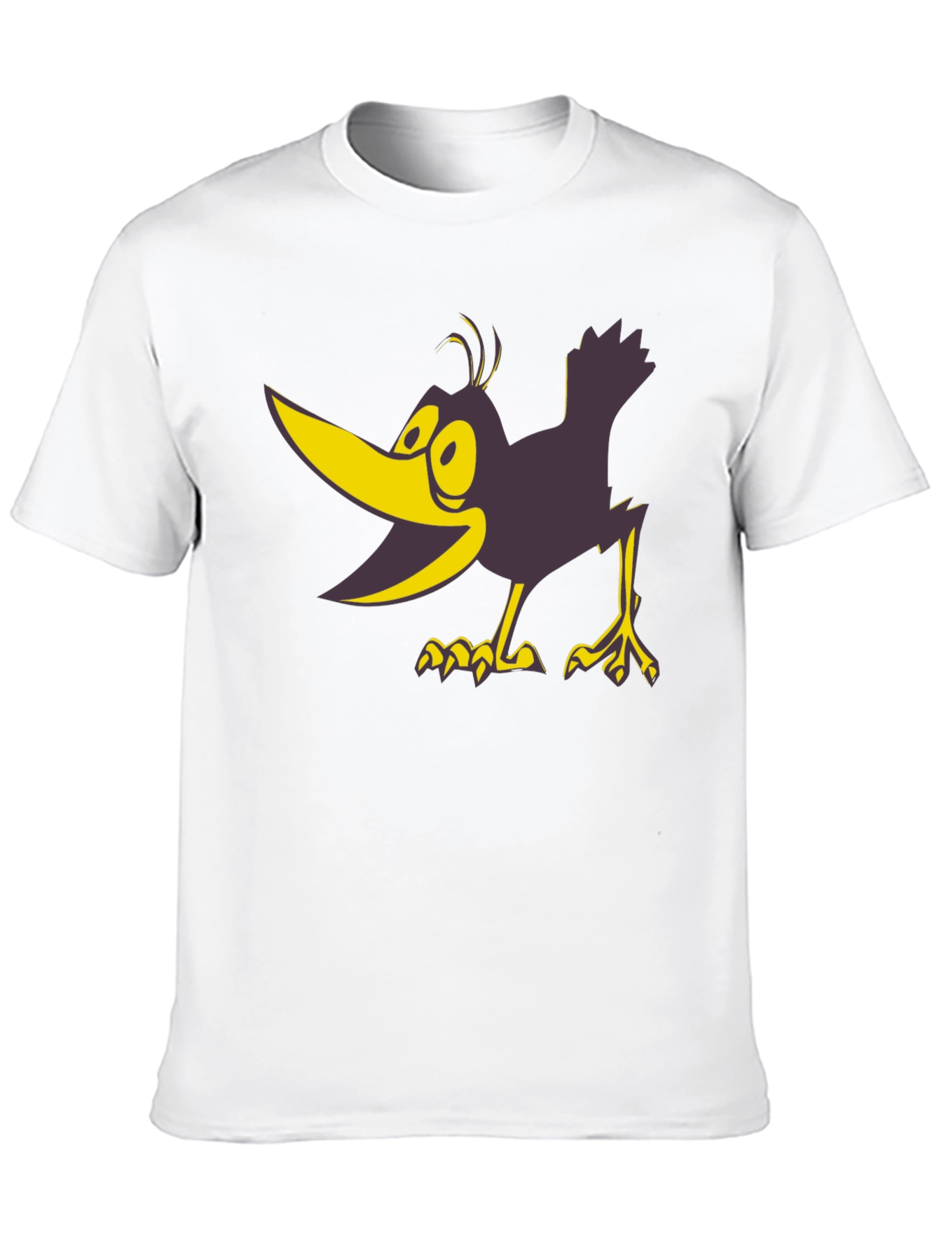 Cartoon Crow Graphic Tee - Bold Black Cotton T-Shirt