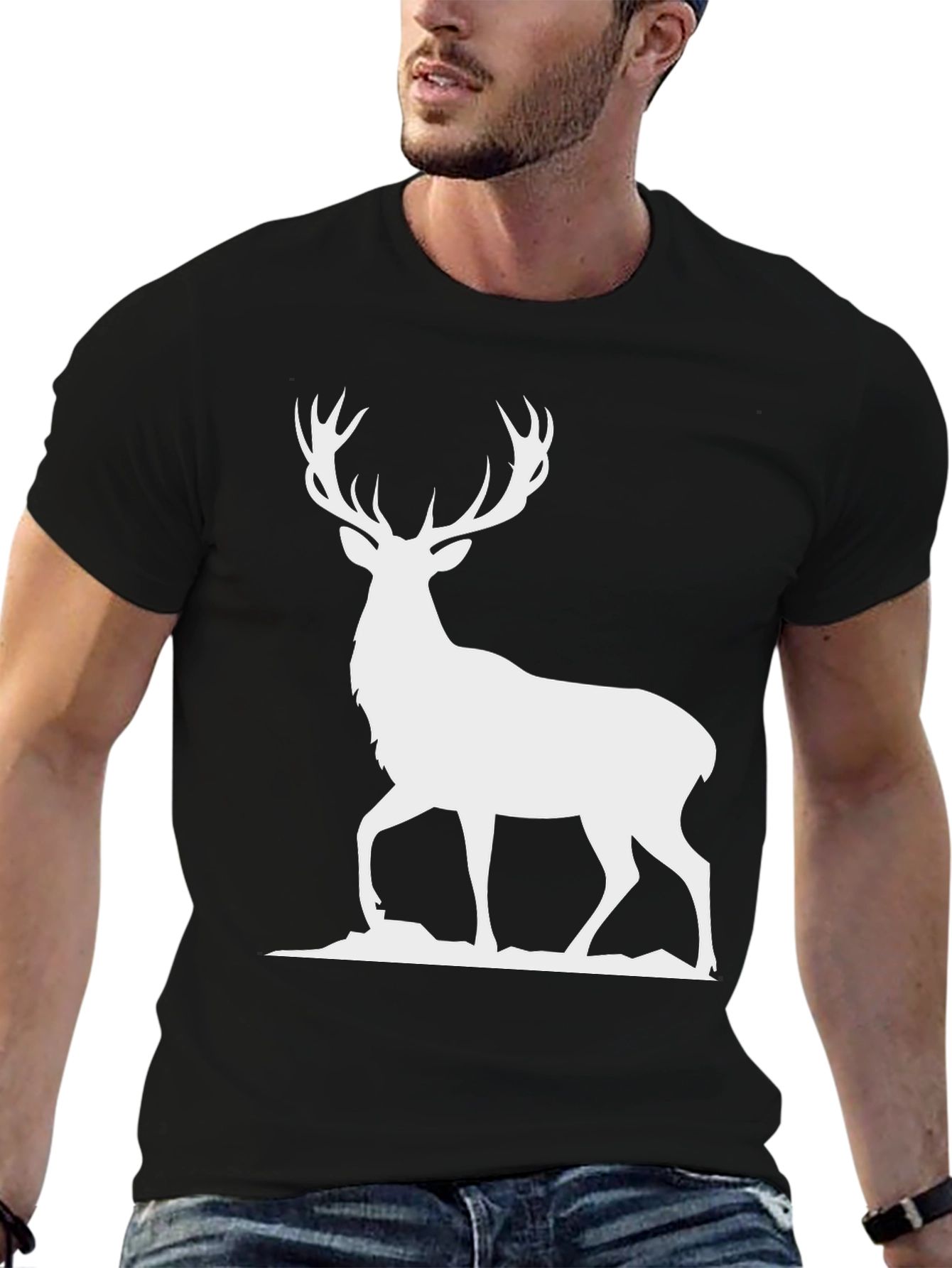 Deer Silhouette Graphic Tee - Black