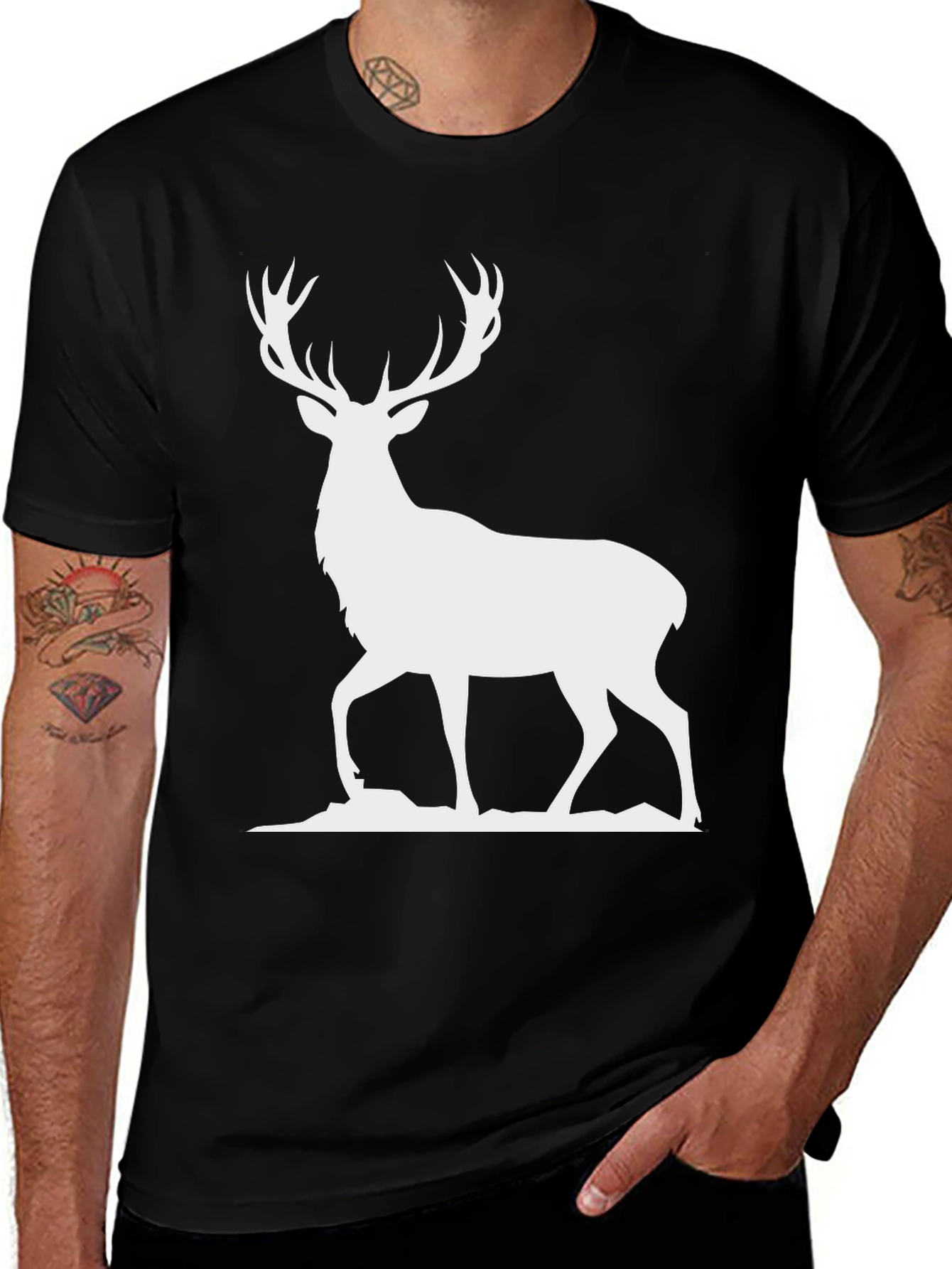 Deer Silhouette Graphic Tee - Black